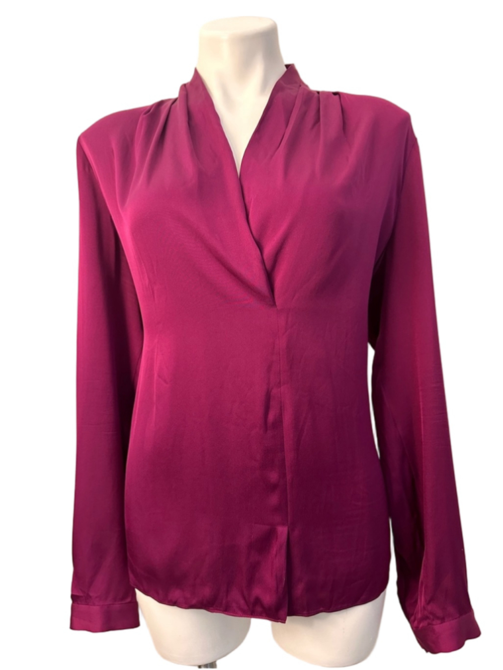 Kobi Halperin Fuchsia Silk V-Neck Long Sleeve Blouse